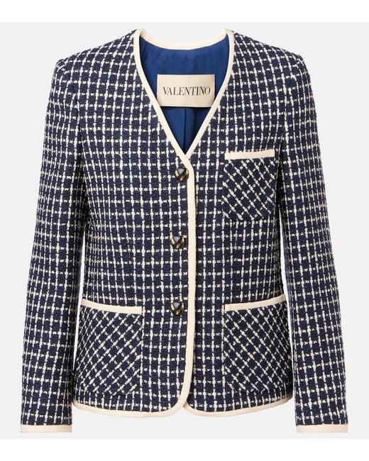 Valentino Blue Wool And Cotton-Blend Boucle Jacket