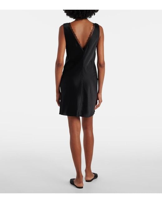 Leset Black Barb Lace-Trimmed Satin Minidress