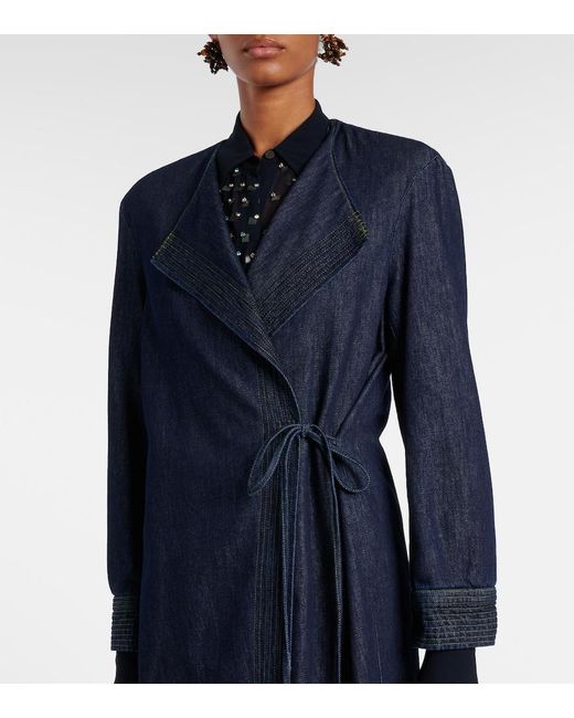 Dries Van Noten Blue Denim Wrap Coat