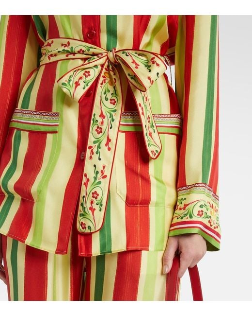 Dolce & Gabbana Red Belted Striped Silk Shirt