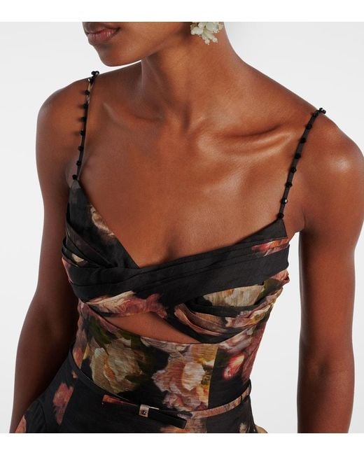 Zimmermann Black Hypnotic Linen And Silk Organza Midi Dress