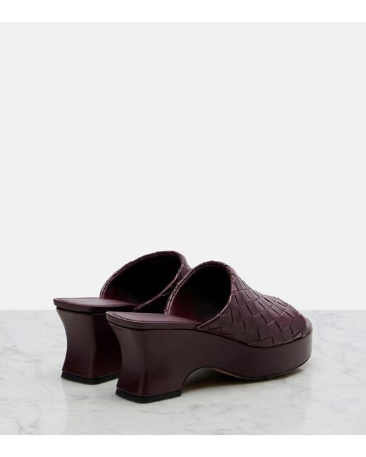 Bottega Veneta Brown Rosita Intrecciato Leather Wedge Mules