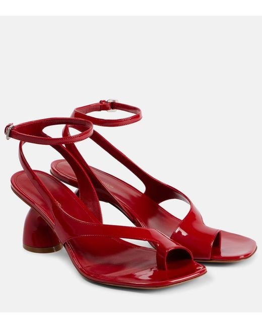 Dries Van Noten Red Asymmetric Patent Leather Sandals