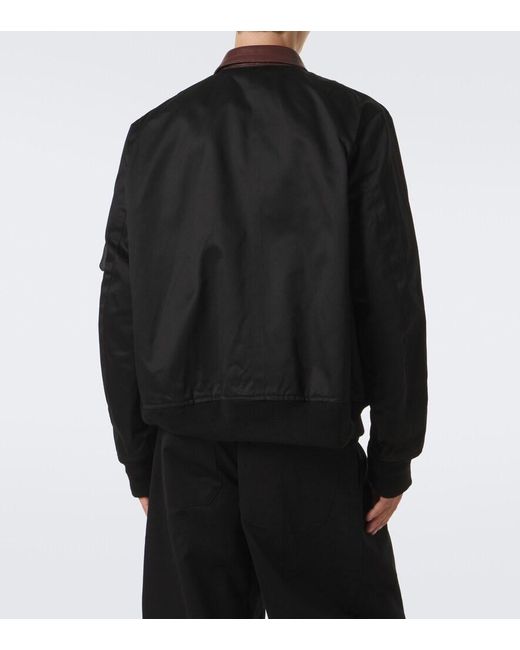 Sacai Black Leather-Trimmed Cotton Blouson Jacket for men