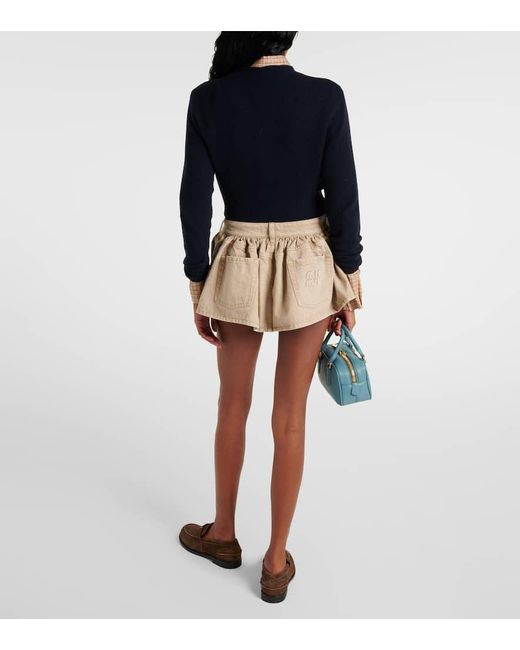 Miu Miu Natural Ruffled Denim Miniskirt