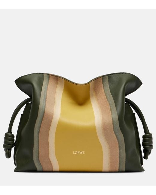 Loewe Green Flamenco Medium Leather And Suede Clutch