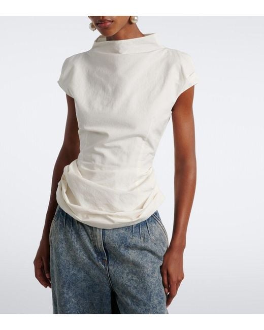 Magda Butrym White Draped Cotton And Silk Top