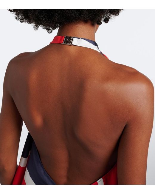 Loewe Red Printed Halterneck Silk Twill Top
