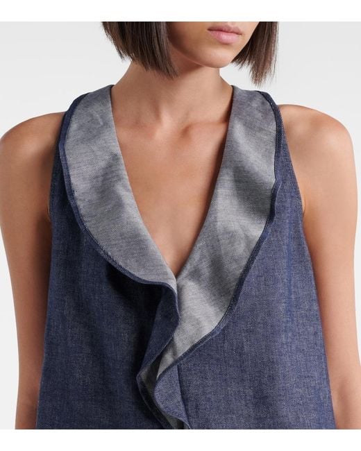 Dorothee Schumacher Blue Fluid Denim Ruffled Crop Top