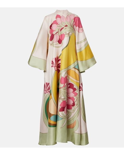 LaDoubleJ White Magnifico Floral Silk Twill Maxi Dres