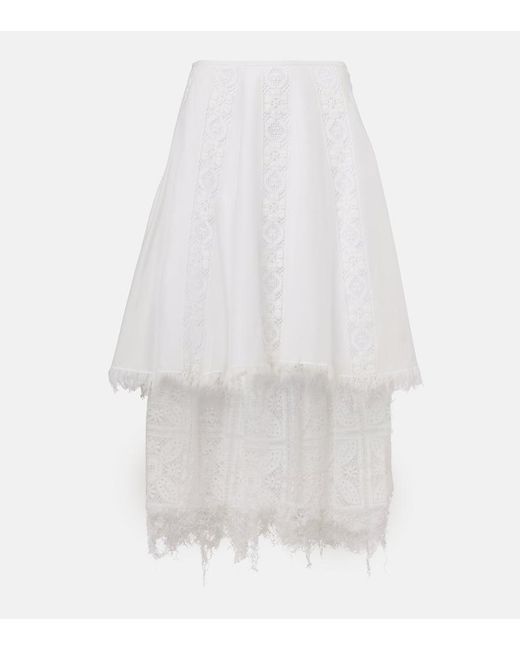 Falda Midi Paula's Ibiza De Algodon Y Seda Loewe de color White