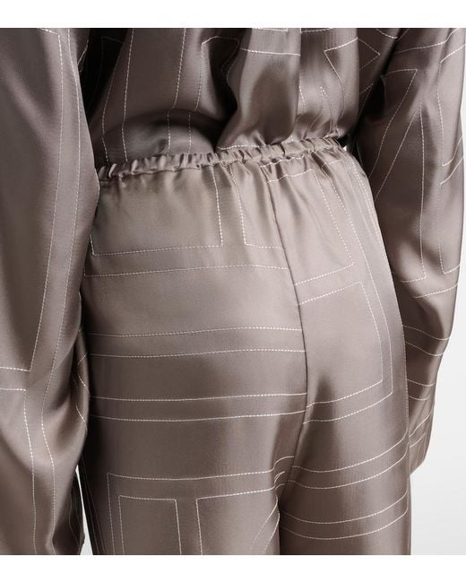 Totême Gray Monogram Silk Twill Pajama Pants