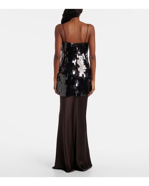 Staud Black Mesa Sequined Satin Gown