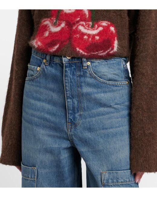 Ganni Blue Mid-Rise Cargo Jeans
