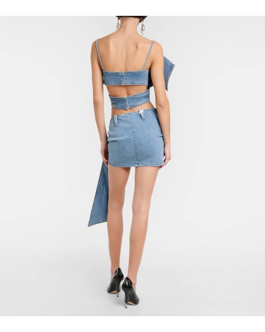 Blumarine Blue Bow-detail Denim Miniskirt