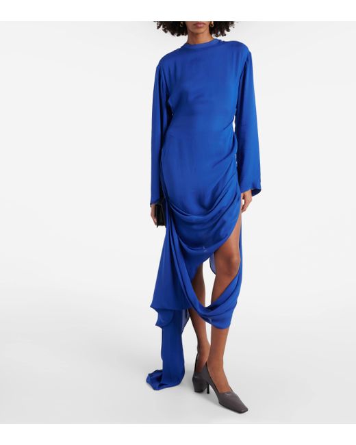 Acne Blue Gathered Asymmetric Midi Dress