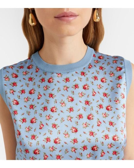 Dolce & Gabbana Blue Floral Silk Sweater Vest