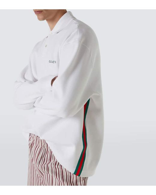 Gucci White Cotton Piquet Polo Shirt With Web for men