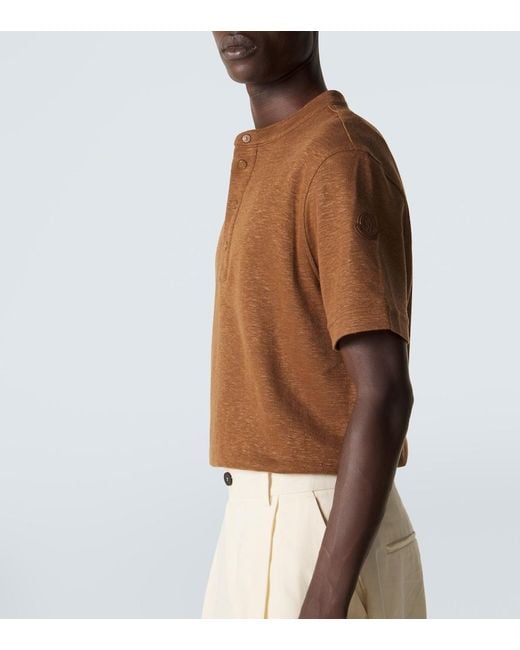 Moncler Brown Cotton And Linen-Blend Polo Shirt for men