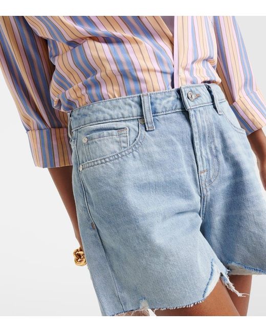 Shorts di jeans Monroe a vita alta di 7 For All Mankind in Blue