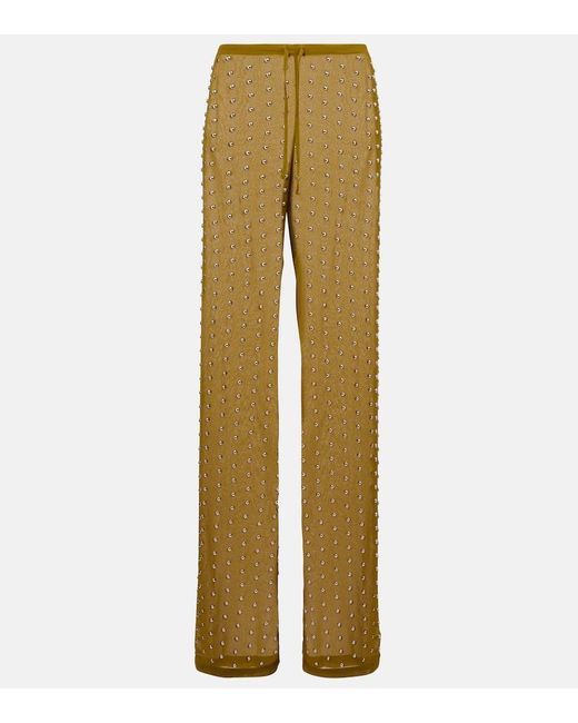 Dries Van Noten Natural Embellished Straight Pants