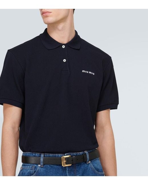 Miu Miu Blue Logo Cotton Pique Polo Shirt for men
