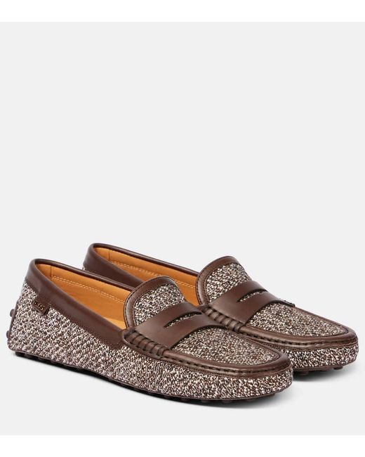 Tod's Brown Gommino Leather-Trimmed Tweed Driving Shoes