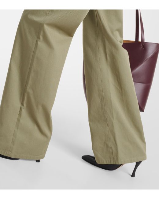 Loewe Green High-rise Cotton Drill Wide-leg Pants