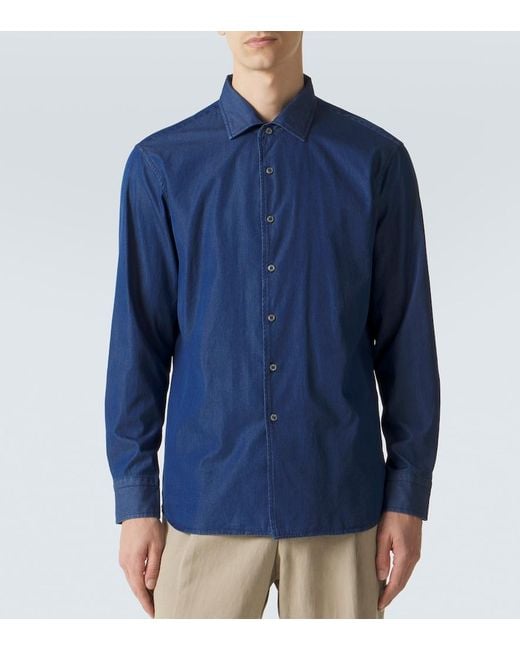 Brioni Blue Marcello Cotton Shirt for men