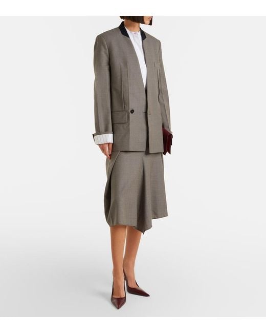 Victoria Beckham Gray Asymmetric Virgin Wool Midi Skirt