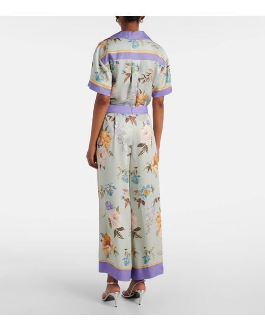 Self-Portrait Multicolor Floral Twill Palazzo Pants