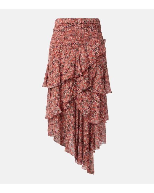 Isabel Marant Brigitte Asymmetric Tiered Ruffled Printed Georgette Skirt