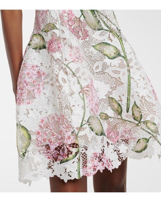 Oscar de la Renta White Floral Embroidered Lace Cocktail Dress