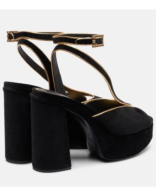 Etro Black Asymmetrical Velvet Platform Sandals