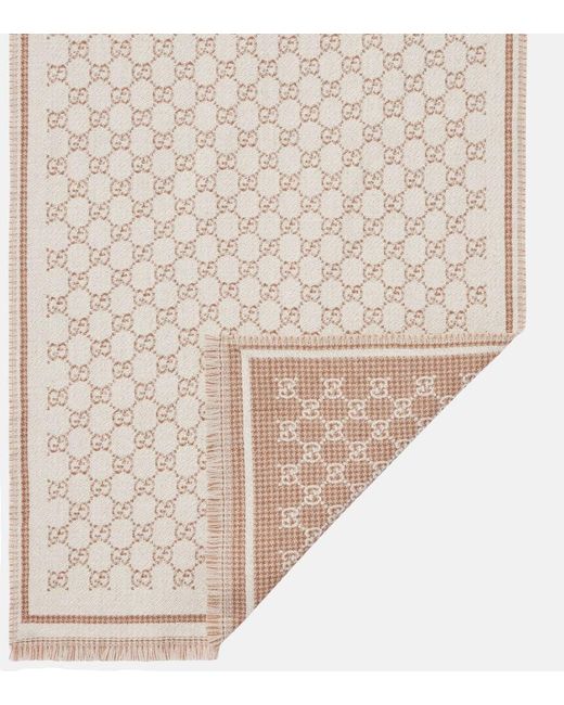 Gucci Natural Gg Wool-Blend Jacquard Scarf