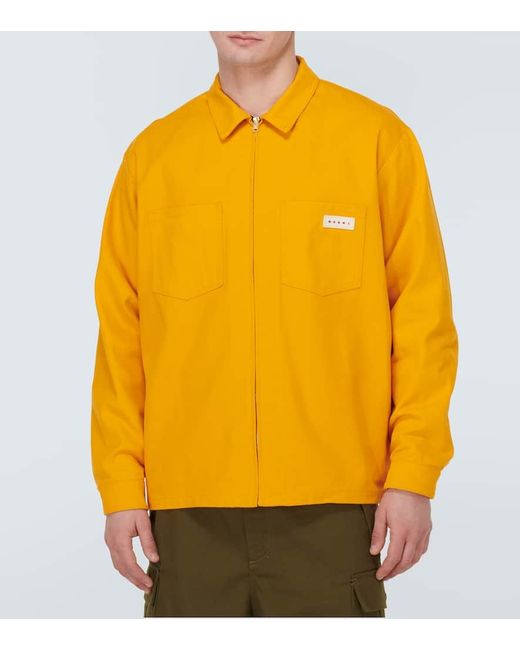 Marni Orange Logo Cotton-blend Gabardine Overshirt for men