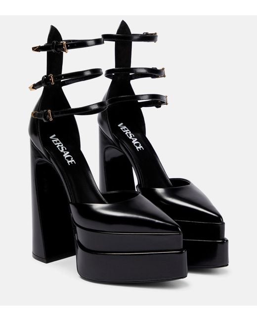 Versace Aevitas Pointy Leather Platform Pumps in Black | Lyst