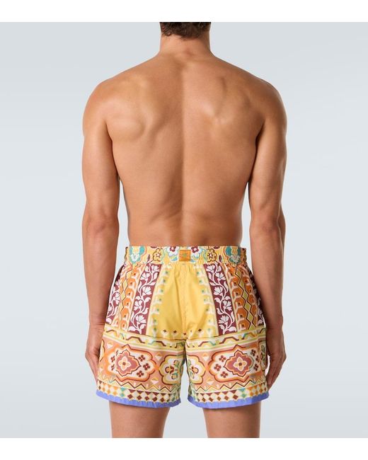 Etro Orange Printed Swim Trunks for men
