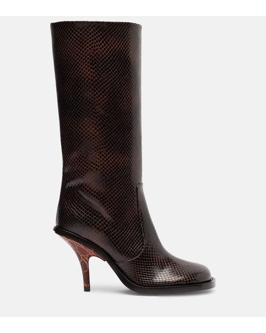 Dries Van Noten Black Snake-Effect Leather Knee-High Boots