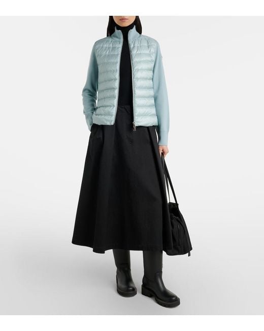 Moncler Blue Down-Paneled Virgin Wool Cardigan