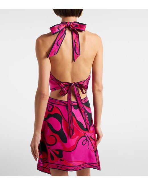 Emilio Pucci Pink Orchidee Halterneck Silk Twill Top