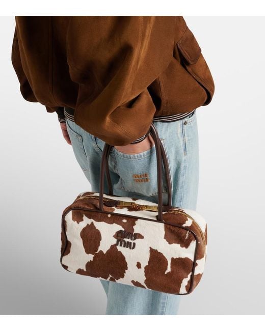 Miu Miu Brown Beau Medium Calf Hair Shoulder Bag