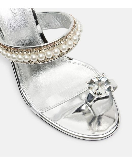 Mach & Mach White Diamond Of Elizabeth 95 Leather Mules