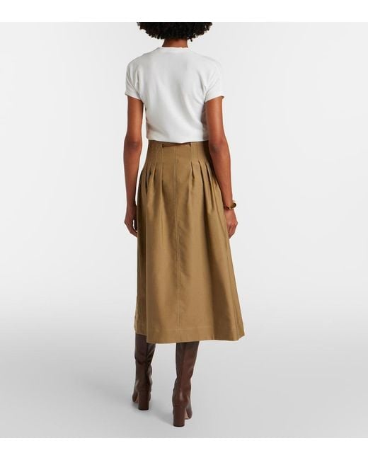Max Mara Natural Tempio Belted Cotton Twill Midi Skirt