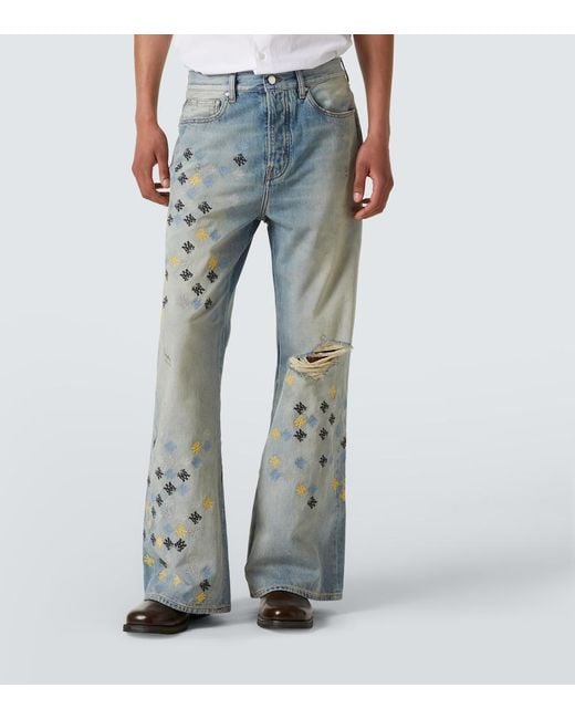 Amiri Ma Quad Embroidered Flared Jeans in Blue for Men | Lyst