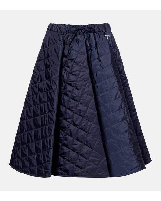 Falda Midi De Re-Nylon Acolchada Prada de color Blue