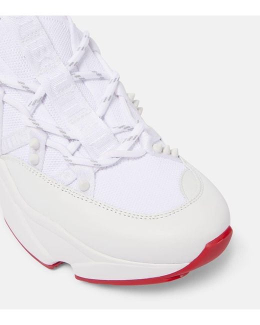 Christian Louboutin White Trailrun Sneakers Aus Mesh, Leder Und Neopren Mit Nieten
