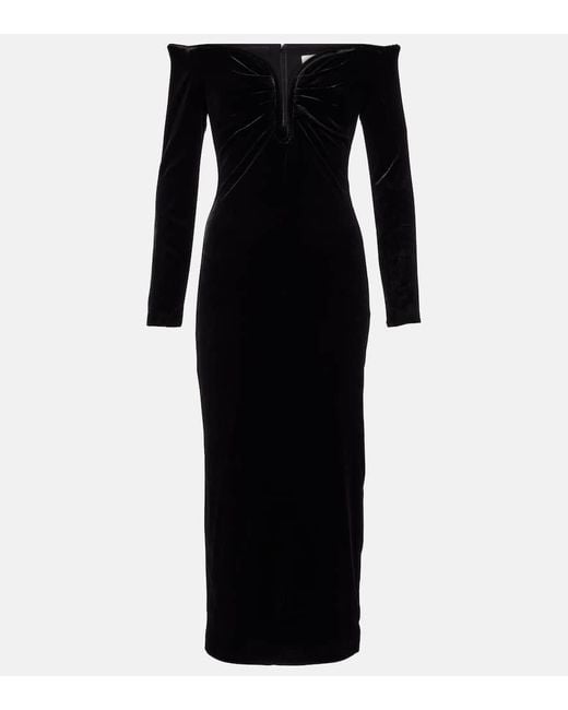 Roland Mouret Black Off-Shoulder-Midikleid Aus Samt