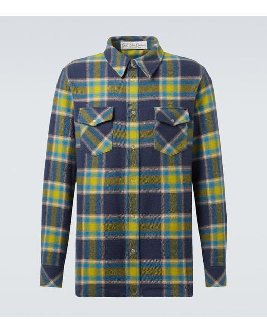God's True Cashmere Blue Explorer Plaid Cashmere Shirt With Quartz for men