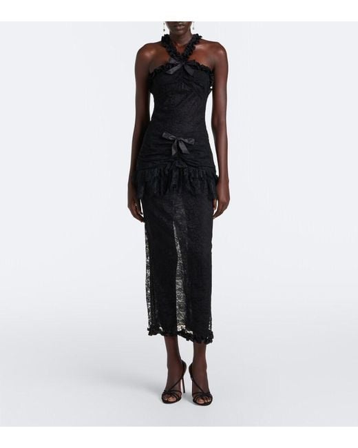 Alessandra Rich Black Bow-Detail Ruffled Lace Cocktail Dress